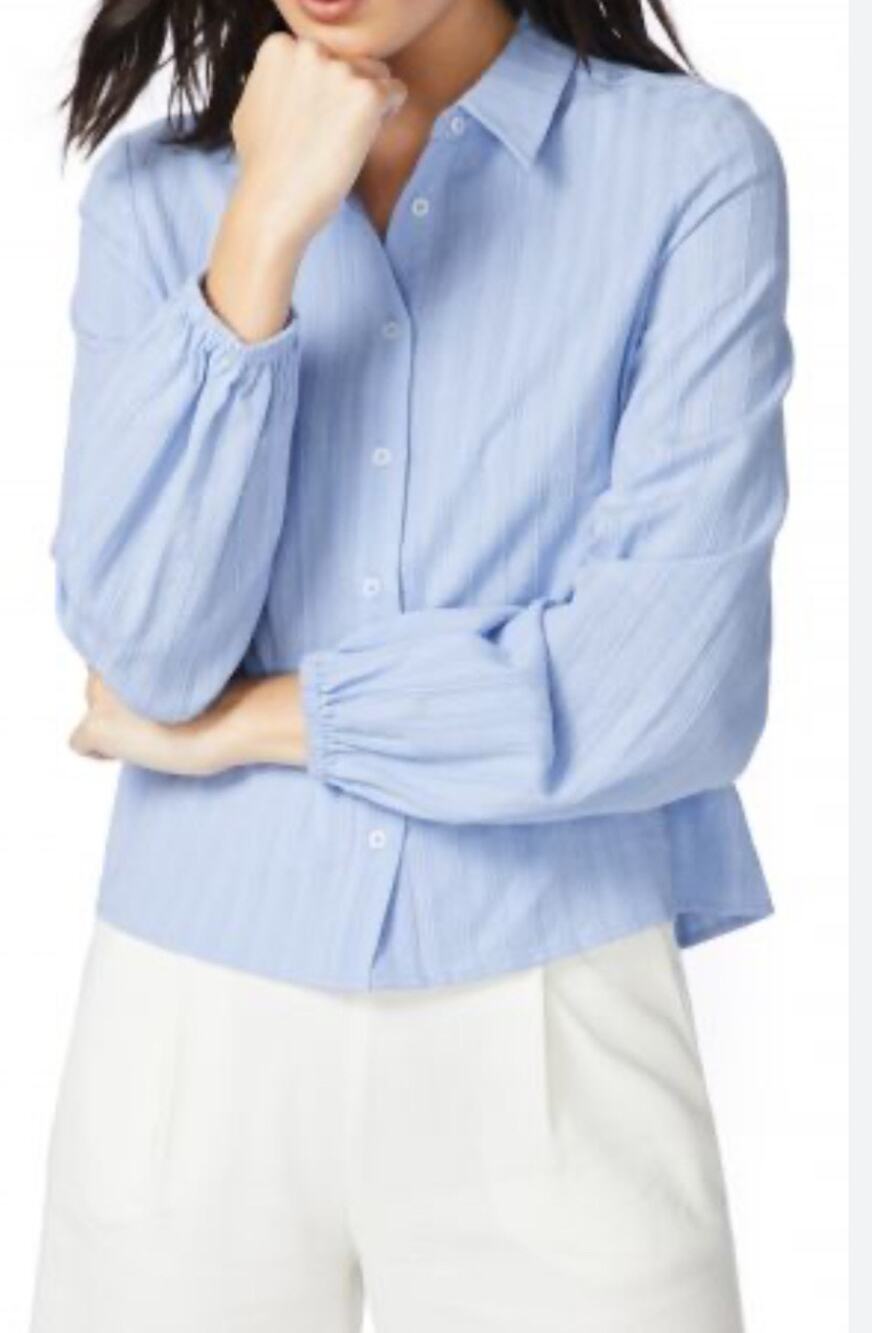Court & Rowe Classic Preppy Blue Textured Button Front Collared Blouse Size M
